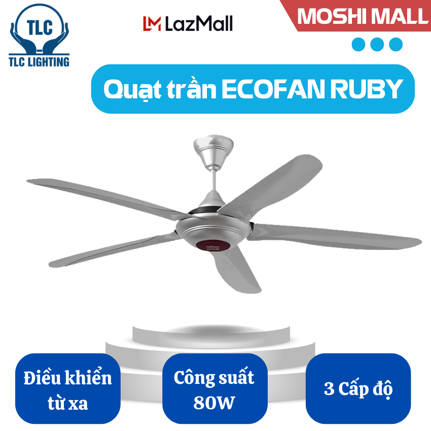 Quạt trần 5 cánh - quạt treo trần - quạt trần có đèn led ecofan - vận hành êm ái, chất liệu cao cấp, tiết kiệm điện năng - quạt sapphire , ruby , classic tại tlc - bảo hành chính hãng 5 năm