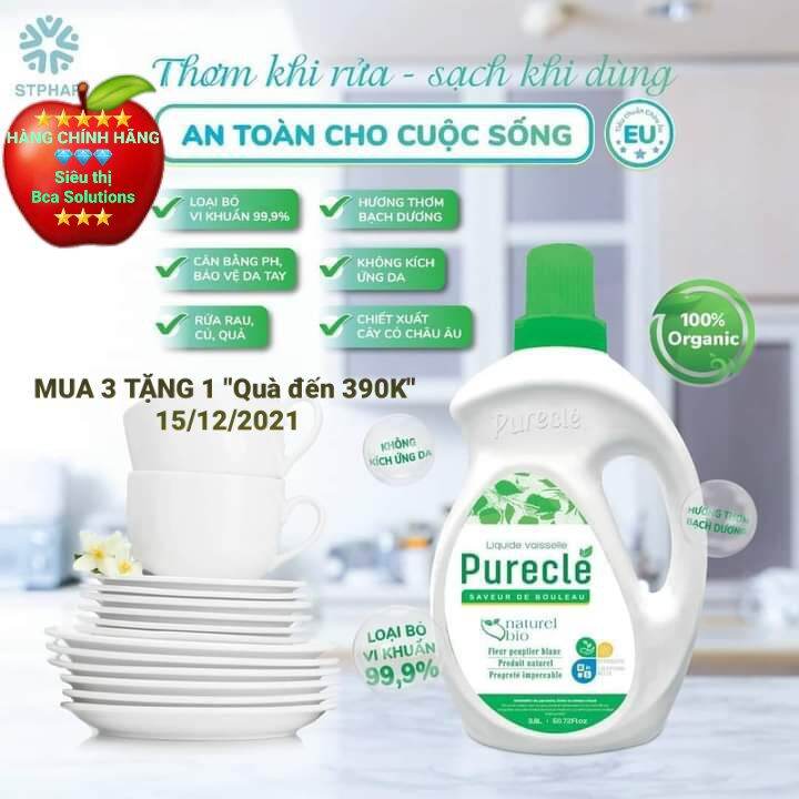 3 can Nước rửa chén Organic Purecle 3,8l × 3, tiêu chuẩn EU an toàn 100% cho cuộc sống