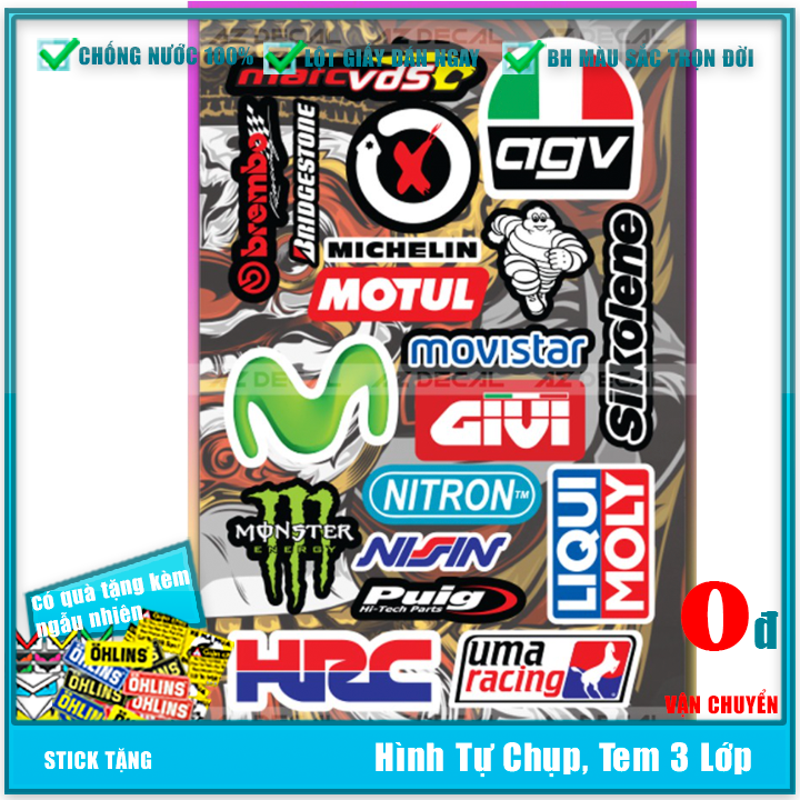 ⛳nhãn dán sticker ⛳tem xe máy agv - michelin - motul - movistar thể thao ⛳ dán xe máy ⛳ dán mũ bảo hiểm⛳dán điện thoại
