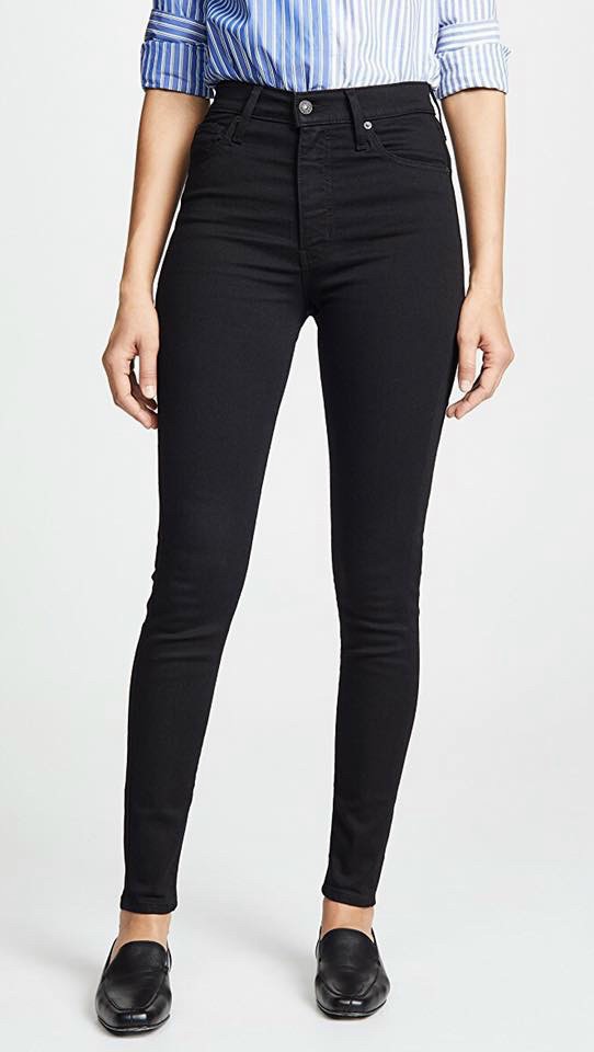 Quần Jeans Đen Tuyền lưng cao co dãn