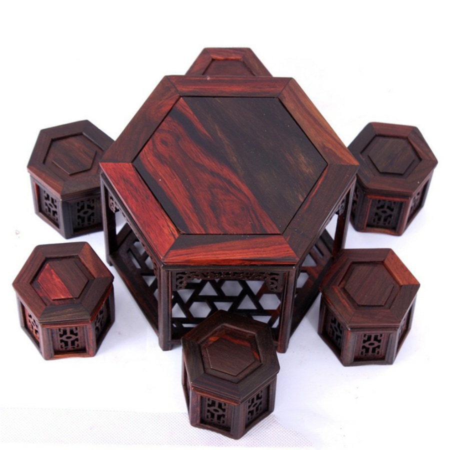 [HCM]BỘ BÀN GHẾ ĐÔN LỤC GIÁC MINI  KIỂU CỔ BẰNG GỖ ĐỂ TRANG TRÍ