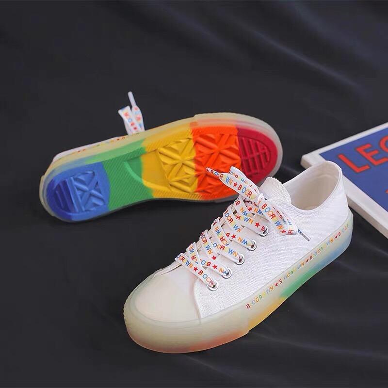kem clip Giầy Nữ Sneaker thể thao old skool mới nhất 2019  cầu vồng vải trắng thời trang hàn quốc (Grab Store)