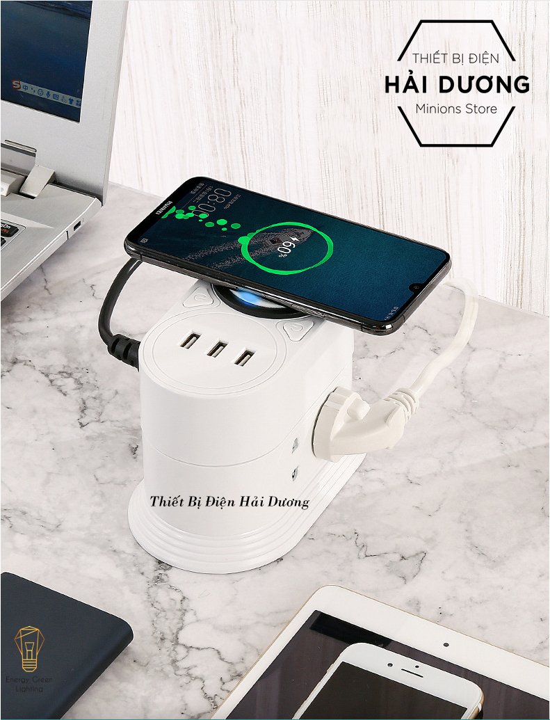 Ổ Cắm Điện Kèm Sạc Không Dây Đa Năng 2 Tầng 3m , Ổ Cắm Điện Kèm Sạc Không Dây 3 Tầng 3m - Sạc Nhiều Điện Thoại Cùng Lúc