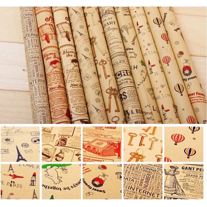 Giấy gói quà kraft 5 tờ kiểu cực vintage -xấp 5 tờ- giá sỉ -VPP Trí Tuệ