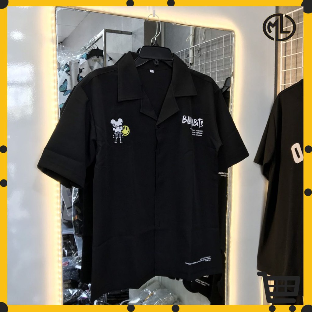 Áo sơ mi nam tay ngắn thêu họa tiết bad habits - form rộng unisex - maylanstore