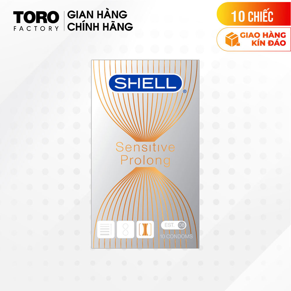 Bao cao su shell sensitive prolong siêu mỏng 0.03mm, kéo dài thời gian - hộp 10 cái | toro factory