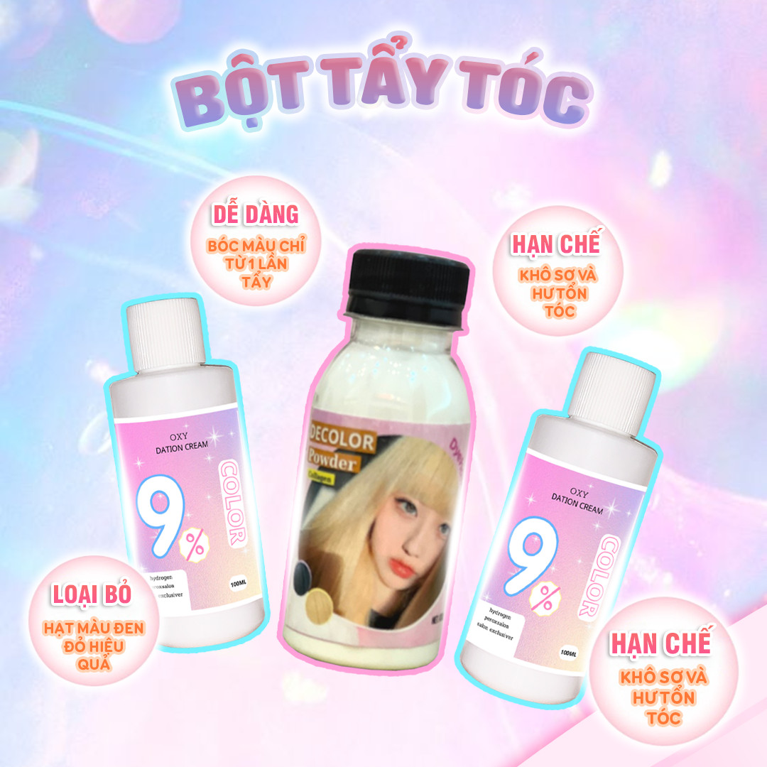 Bột tẩy tóc [ bột tạo nền tóc , tặng kèm oxy trợ dưỡng]