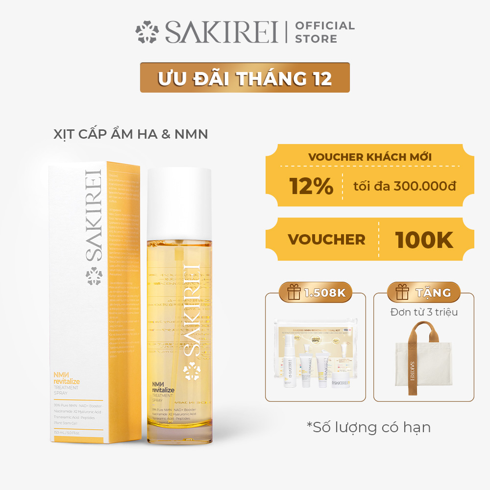 Xịt NMN & HA chống lão hóa, cấp ẩm, phục hồi tế bào da Sakirei NMN Revitalize Treatment Spray