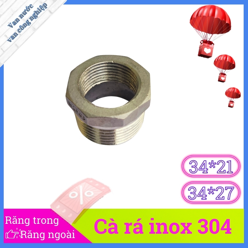 Cà rá inox 304 phi 34, đầu nối inox ren trong nhỏ ren ngoài lớn thay đổi kích thước đường ống