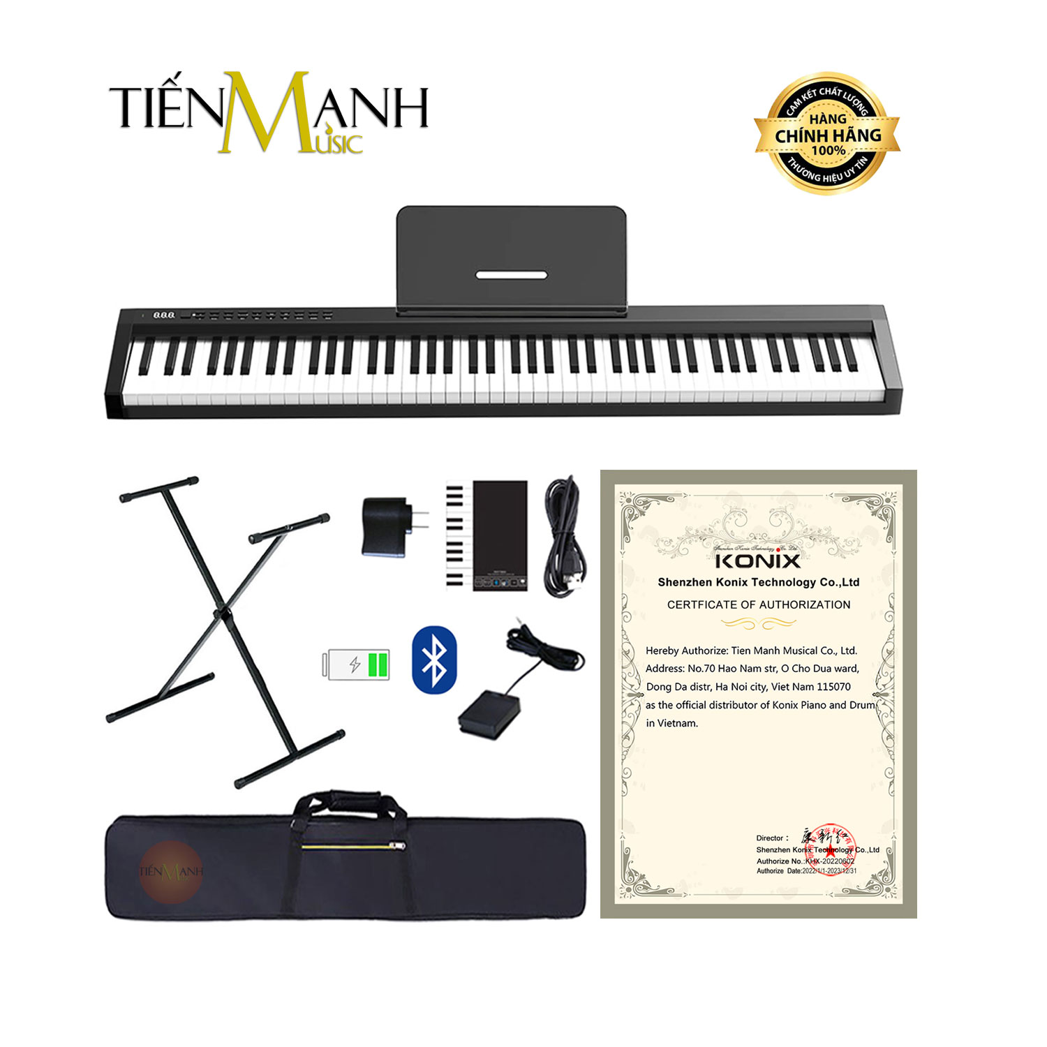 [Trả góp 0%] Đàn Piano Điện Konix PH88C - Đàn, Chân, Bao, Nguồn - 88 Phím nặng Cảm ứng lực Có Loa - Chính Hãng