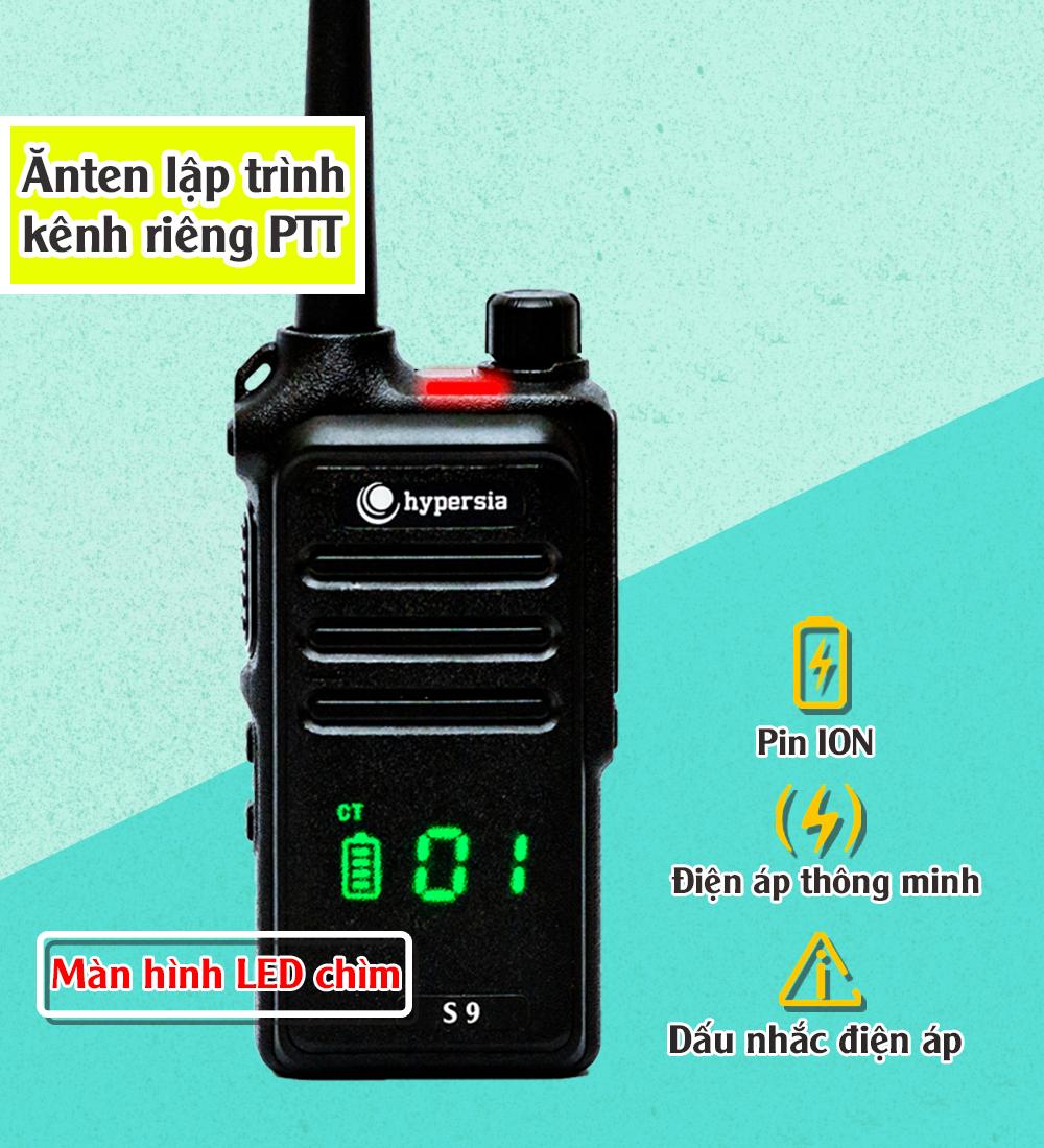 Bộ đàm cầm tay, bán bộ đàm hypersia S9 phiên bản 2019 thiết kế mới, cổng sạc Micro usb pin đàm thoai 1 ngày.