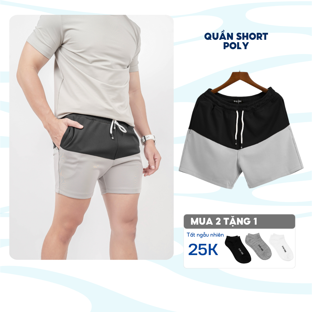 Quần short nam có túi cao cấp BAMIHOME đùi bơi mau khô thoáng khí có dây rút QP01