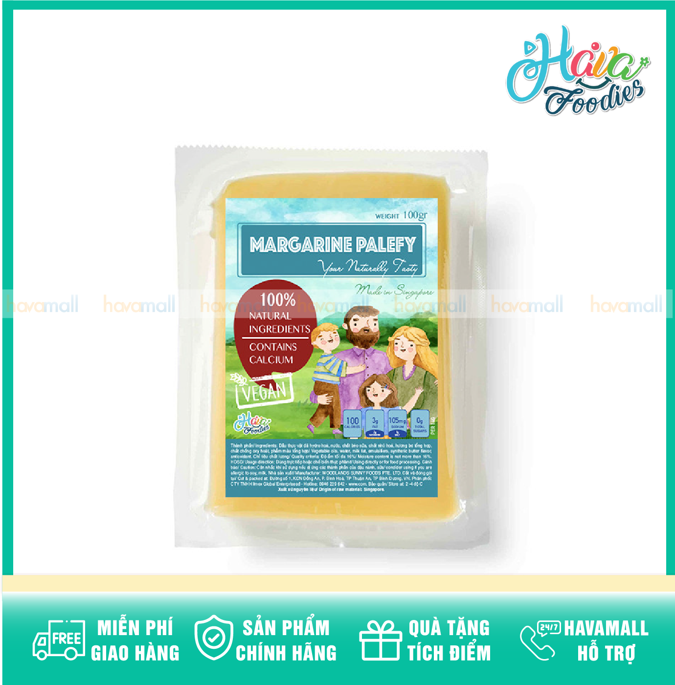 [CHỈ GIAO HỎA TỐC 2H TẠI HCM] Bơ Thực Vật Margarine Palefy Havafood Phù Hợp Với Người Ăn Thuần Chay Gói 100g