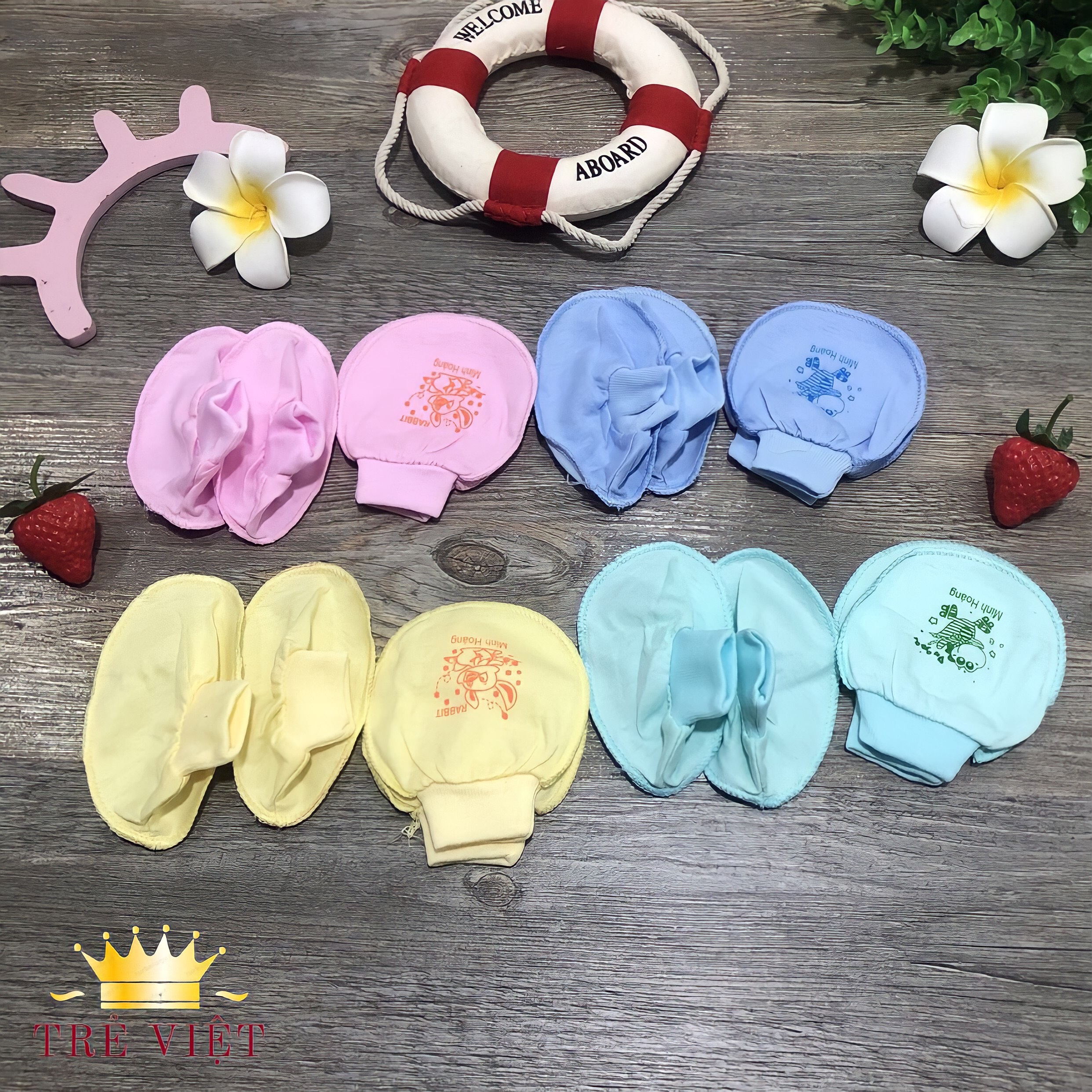 Bao tay bao chân loại cổ bo cho bé sơ sinh, 100% cotton giữ ấm tay chân của bé