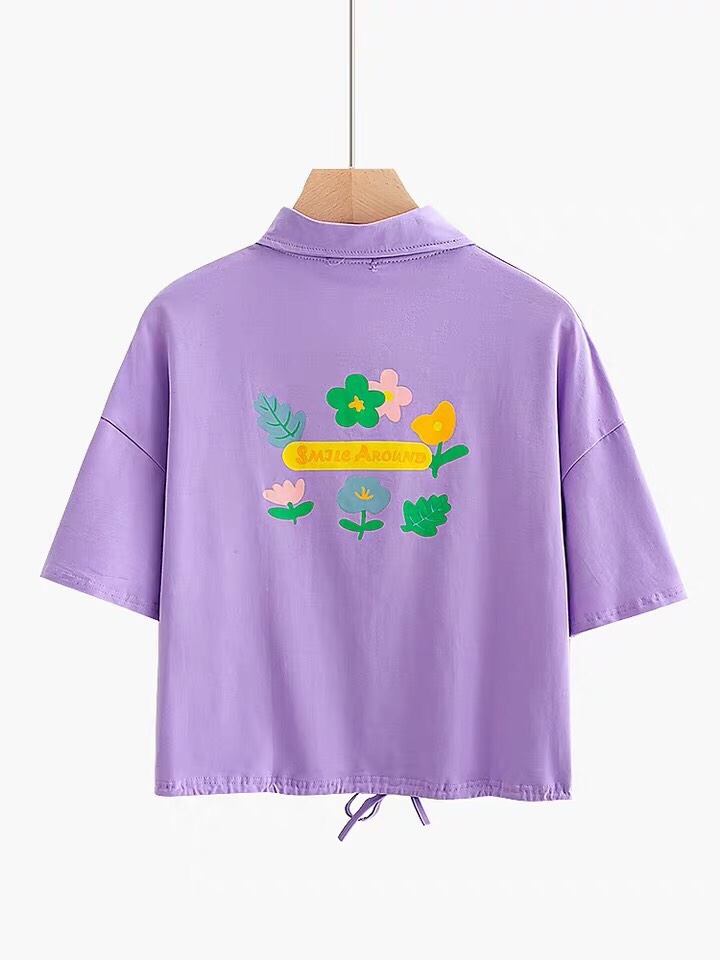 Áo Polo Croptop nữ form rộng Unisex HOA NHIỆT ĐỚI Freesize 45-70kg, áo thun nam form rộng tay lỡ, áo phông nữ form rộng