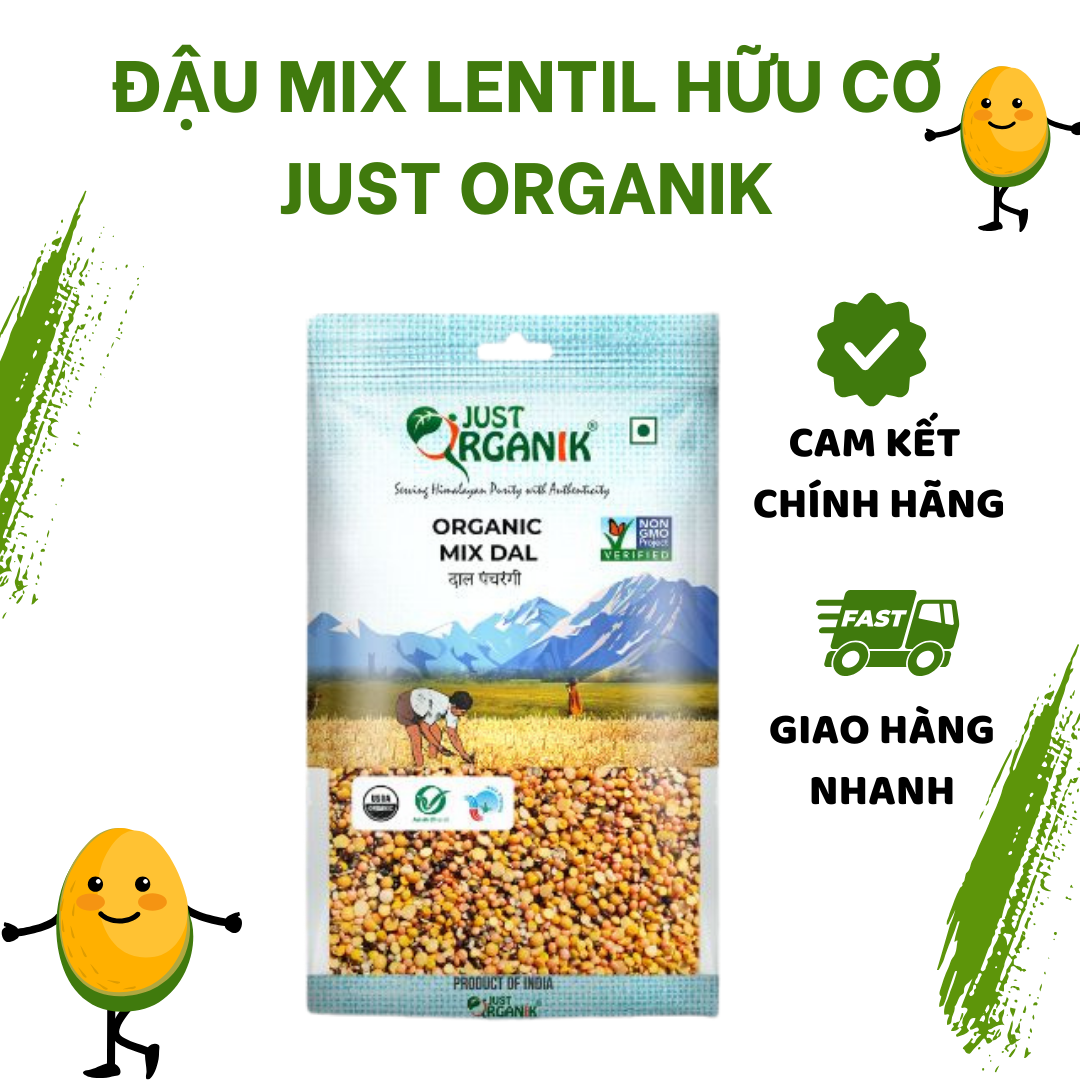 Đậu Mix Hỗn Hợp Hữu Cơ Just Organik Organic Ăn Dặm Cho Bé Dinh Dưỡng Cho Người Ăn Kiêng 500g