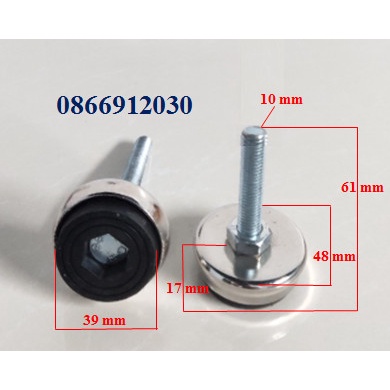 Bu lông chân chống, chân tăng chỉnh bọc thép không gỉ M10 x 60 mm
