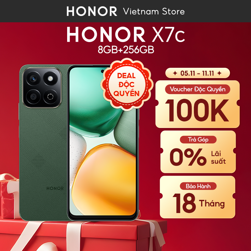Điện thoại thông minh Honor X7c 16(8+8)GB + 256GB | Pin 6000mAh sạc nhanh 35W | Camera 108MP|Chip Sn