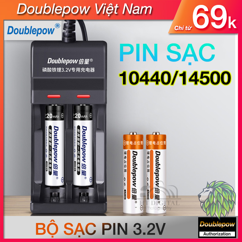 Bộ Sạc Pin 10440 14500 3.6V Doublepow Cao Cấp UK05 tự ngắt, Bộ điều khiển cầm tay, Nguồn duy trì với thời gian dài, mạch Sạc sử dụng TP4056