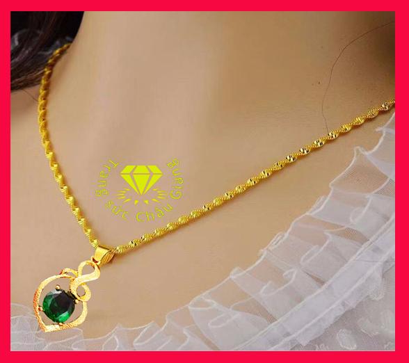 Dây chuyền nữ xoắn mặt đá xanh mạ vàng 24k
