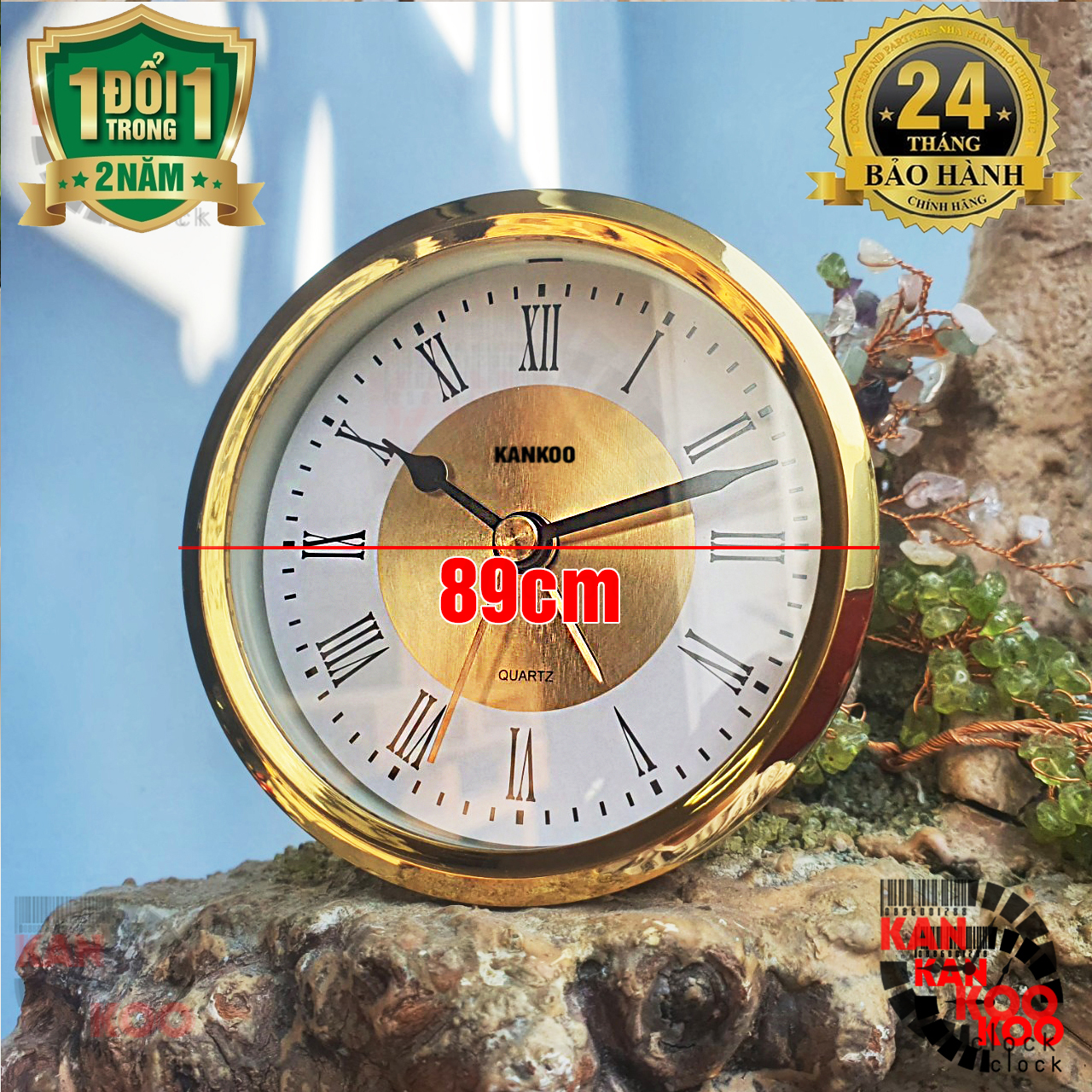 Bộ máy đồng hồ gắn đồng hồ để bàn gỗ, kính làm quà tặng đường kinh 89cm, xi vàng, báo thức