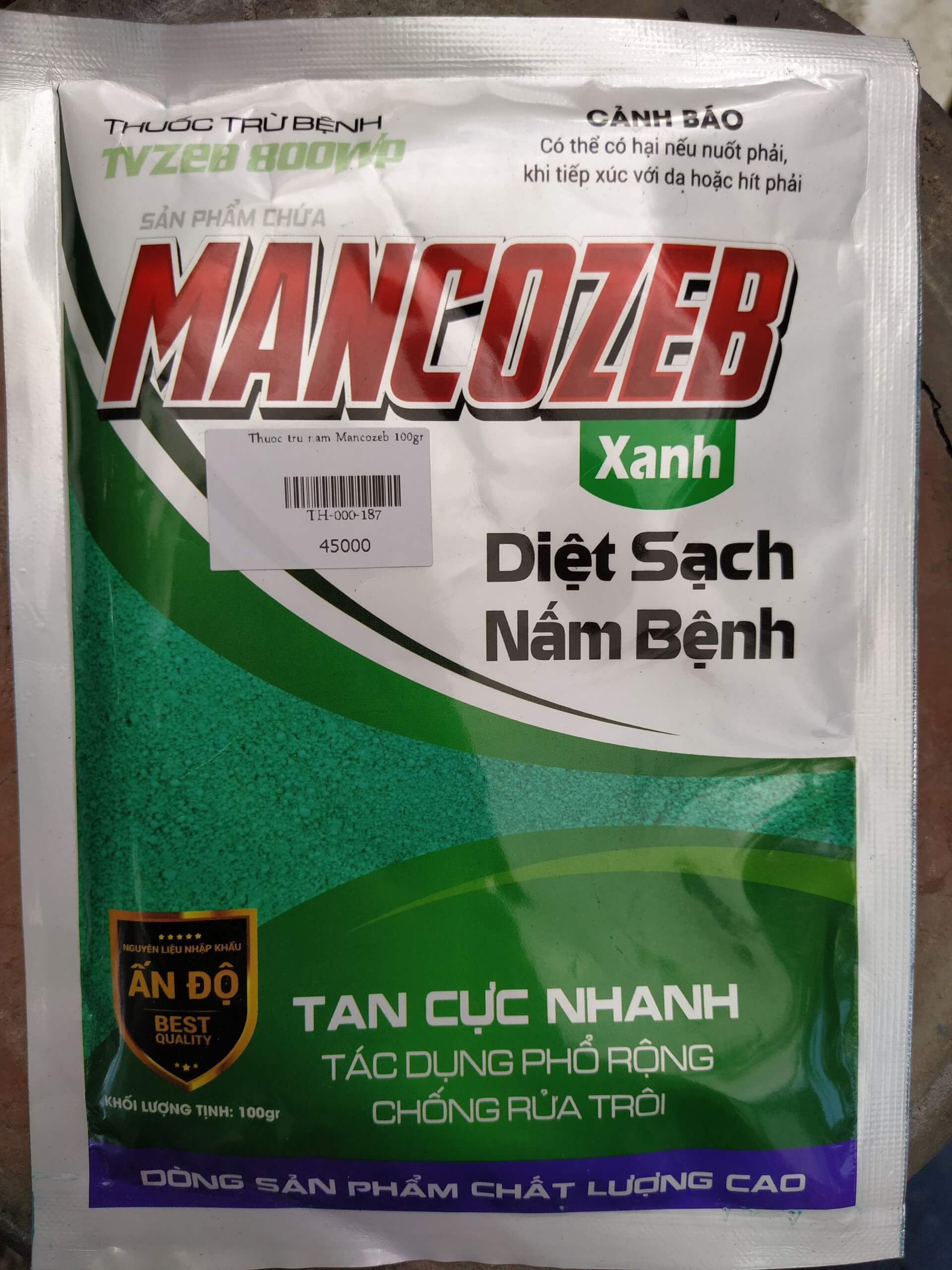 Sản phẩm trừ nấm bệnh TVZEB 800WP có chứa MANCOZEB Xanh - gói 100 gram