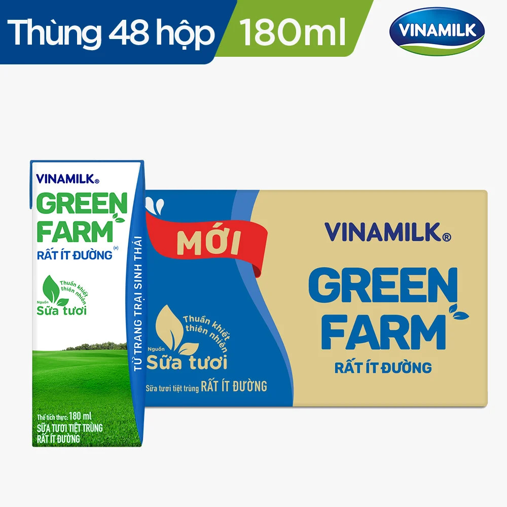 Thùng 48 hộp sữa tươi vinamilk green farm ít đường 180ml