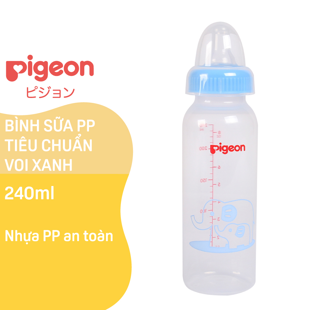Bình sữa cổ hẹp PP tiêu chuẩn Pigeon-Voi xanh 240ml (M)