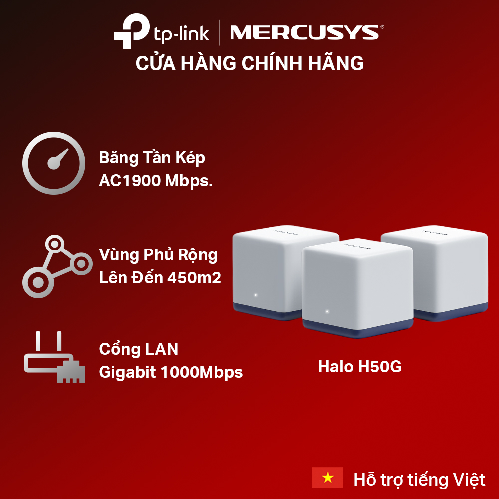 Hệ Thống Wifi Mesh Mercusys Halo H50G Dành Cho Gia Đình Chuẩn AC1900
