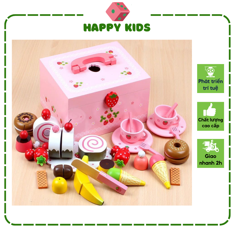 [HCM] Đồ chơi trẻ em bánh kem bằng gỗ Mother Garden tiệc trà dâu tây đồ chơi bé gái