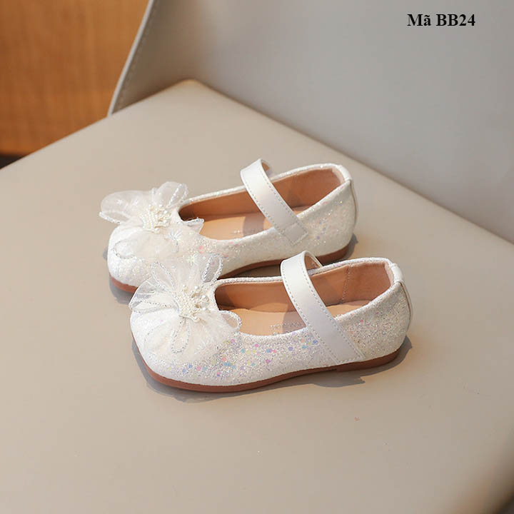 Giày búp bê trẻ em từ 2-10 tuổi da kim sa màu trắng BB24