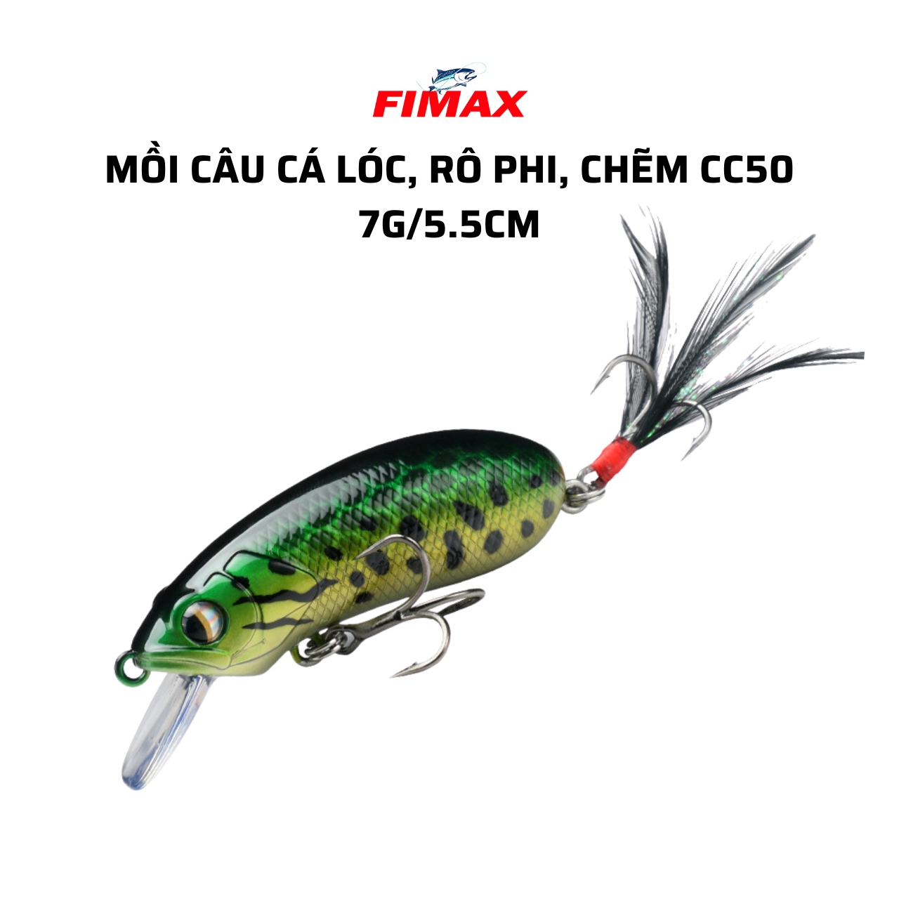 Mồi câu cá lóc, Cá giả cc50 Fimax 7g/5.5cm - Mồi câu lure cá chẽm, cá lóc, cá chuối, cá vược, cá rô phi.