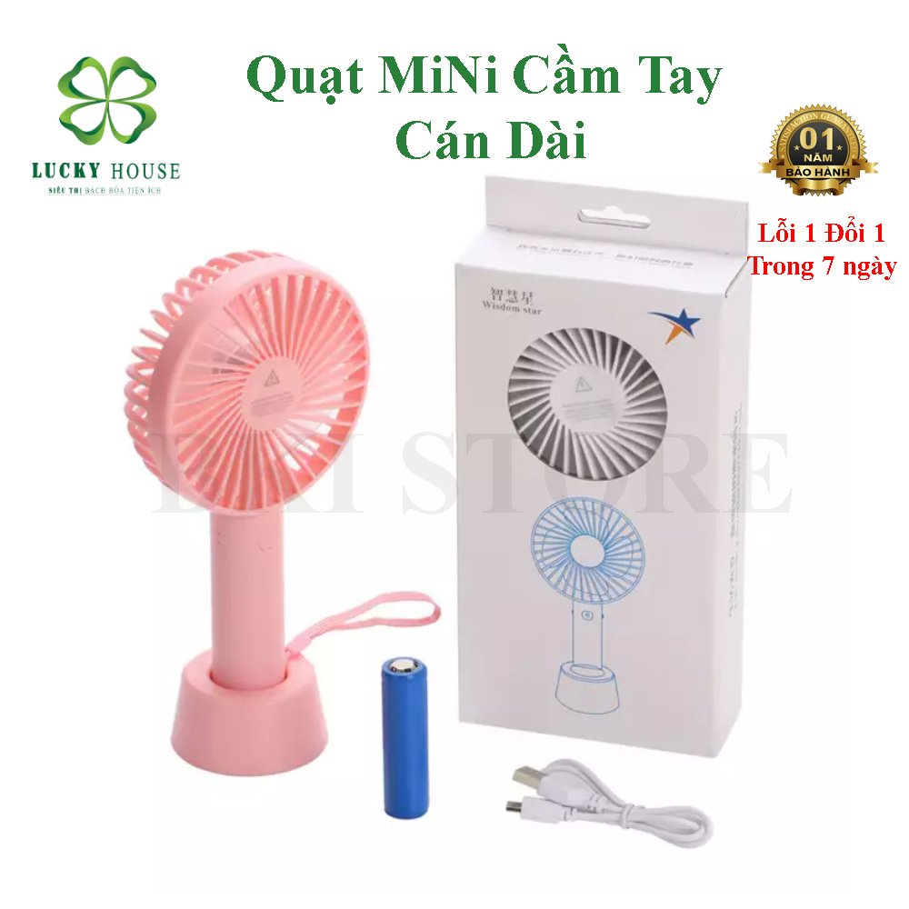 Quạt Mini Cầm Tay Tích Điện 4 cánh với 3 chế độ gió , Quạt Có Cáp Sạc và Đế Để Bàn Tiện Dụng