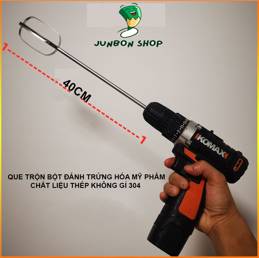 Que trộn bột đánh trứng đánh thực phẩm hóa mỹ phẩm bằng thép không gỉ SUS304 dài 40cm dùng cho máy khoan cầm tay