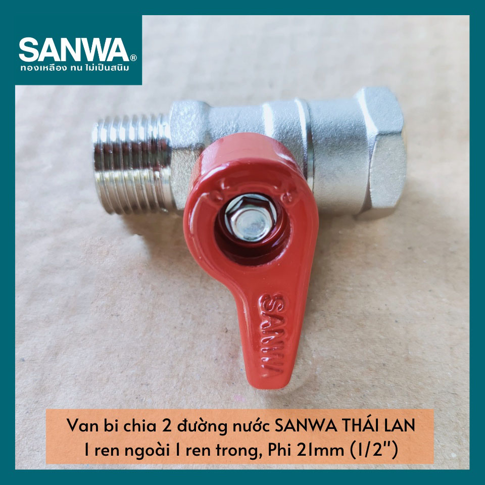Van khóa nước bằng đồng 1 ren trong 1 ren ngoài sanwa thái lan phi 21mm bv15 mini