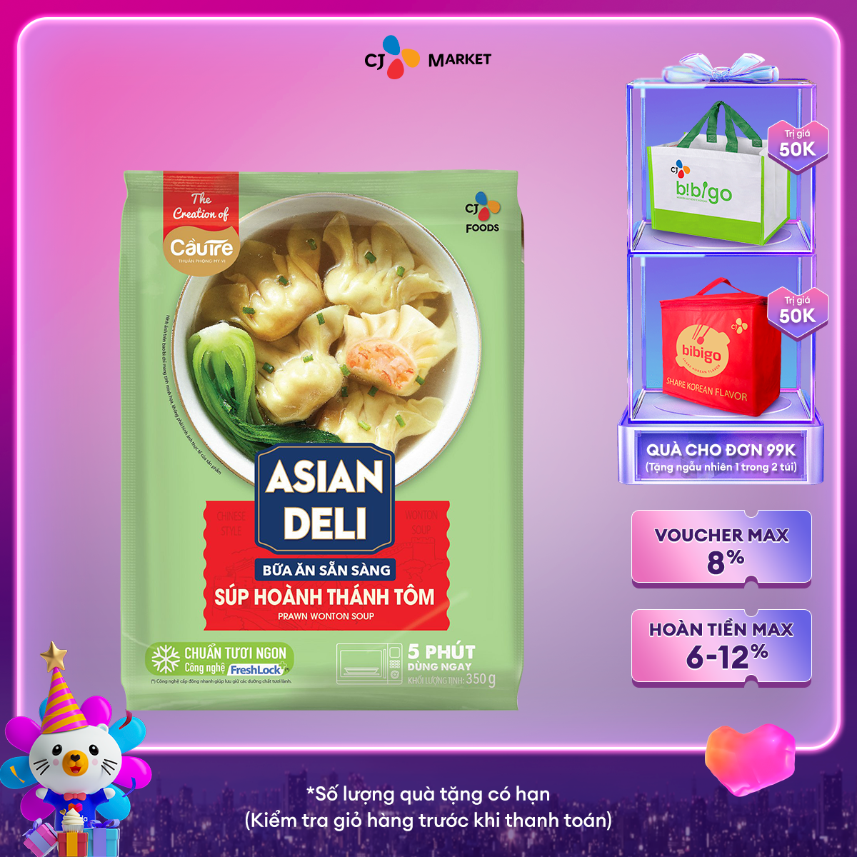 HCM & HN Súp Hoành Thánh Tôm Cầu Tre - Tô 350G Bữa ăn hoàn chỉnh