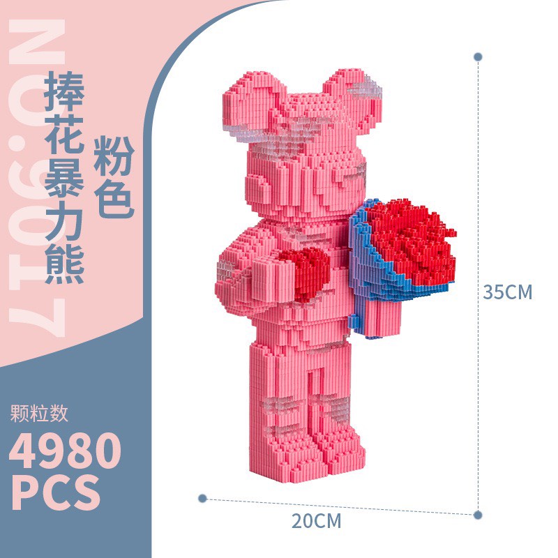 đồ chơixếp hình Gấu Bearbrick cỡ lớn ôm hoa ôm bó hoa 35cm xếp hình  Đồ chơi lắp ráp mô hình bear brick nano 3D dễ thương