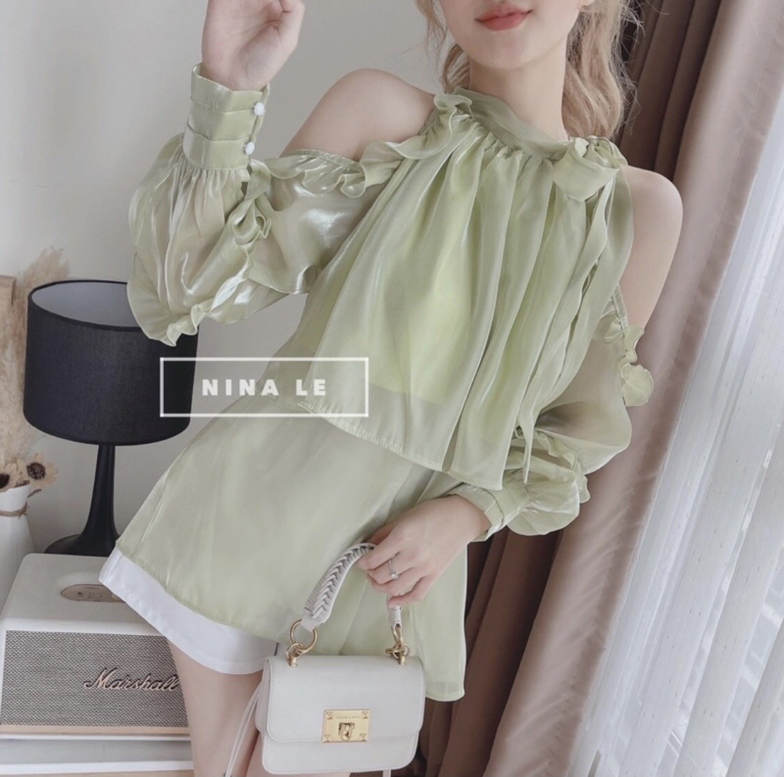 Áo sơ mi nữ thiết kế tiểu thư hở vai siêu xinh HT_2316