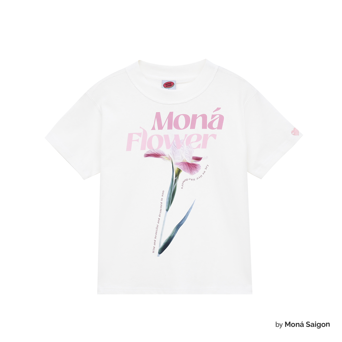 Áo thun baby tee in hoa moná - fleur trắng