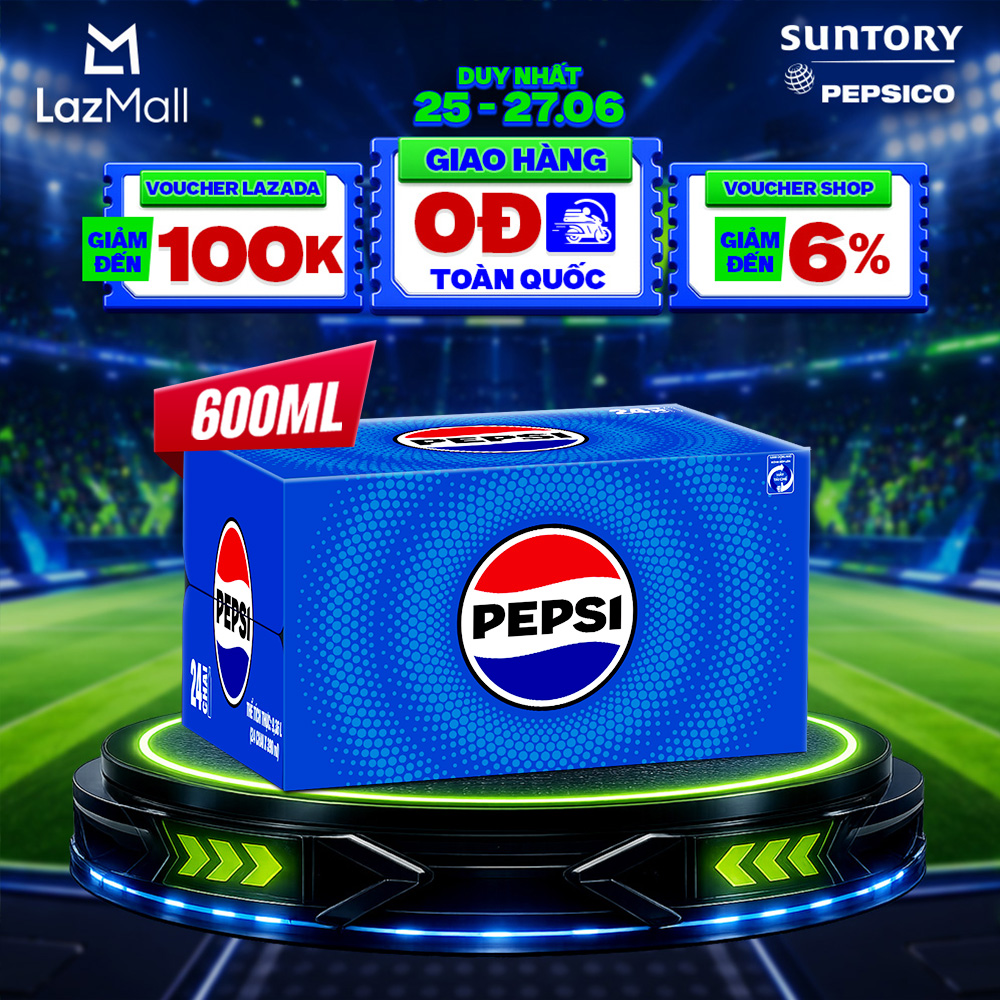 [SALE 15.6] Thùng 24 Chai Nước Ngọt Giải Khát Có Gaz Pepsi (600ml/chai)