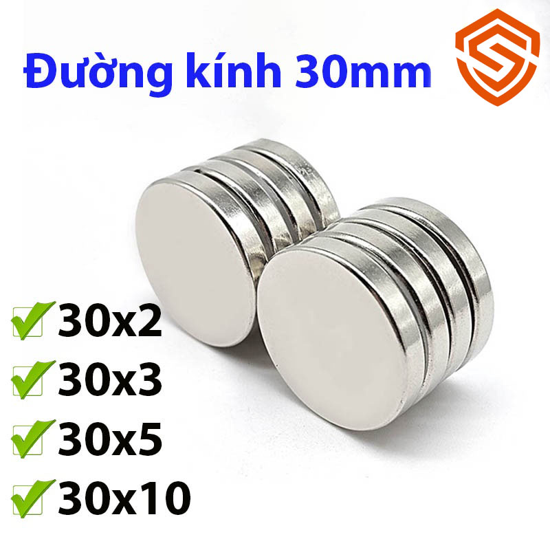 Nam châm tròn đất hiếm đường kính 30x2/3/5/10mm lực từ N35