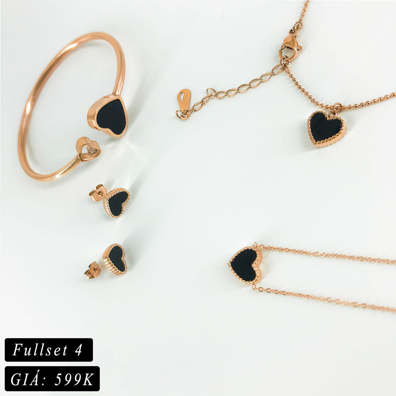 [SẢN PHẨM ĐƯỢC ƯA CHUỘNG] BỘ 4 SẢN PHẨM MẠ VÀNG 18K TRÁI TIM NHỎ ĐEN TINH TẾ NỮ TÍNH - TRANG SỨC THỜI TRANG PHONG CÁCH HÀN QUỐC - TRANG SỨC MẠ VÀNG 18K SANG TRỌNG CAO CẤP - CAM KẾT SẢN PHẨM CHẤT LƯỢNG ĐỘ BỀN CAO