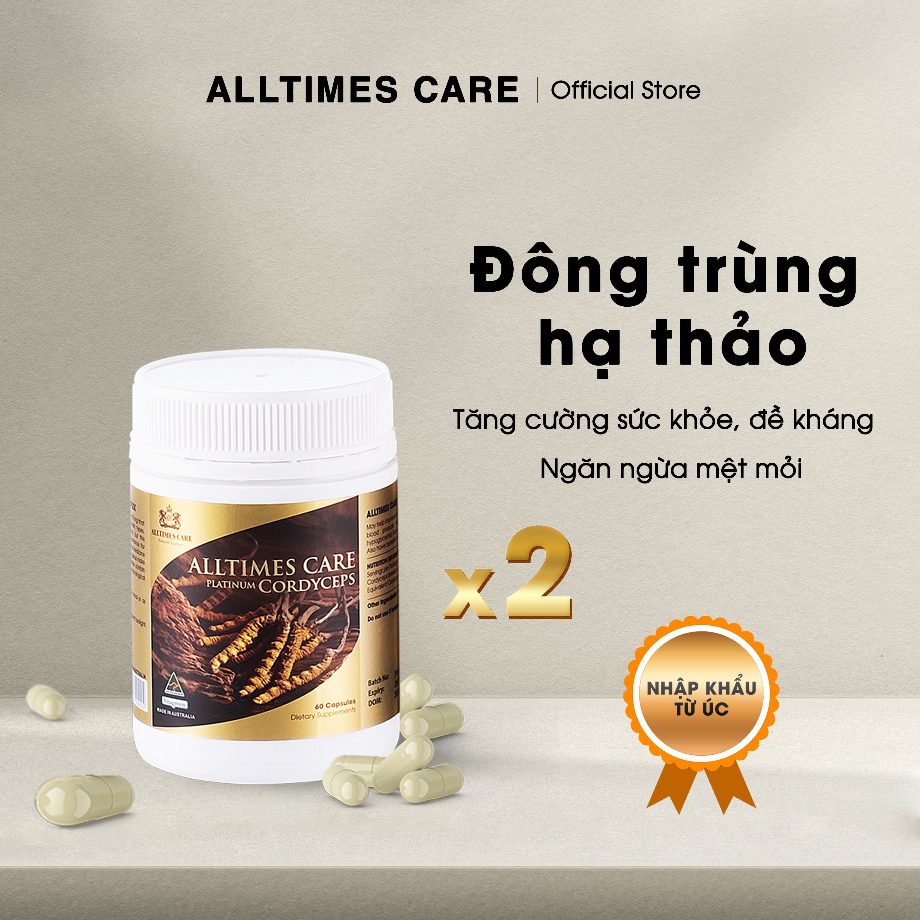 Combo 2 hộp - thực phẩm bảo vệ sức khỏe đông trùng hạ thảo alltimes care platinum cordyceps - hộp 60 viên