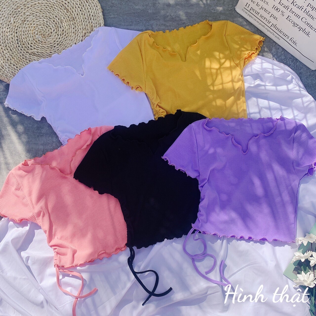 Áo thun croptop dây rút một bên snu