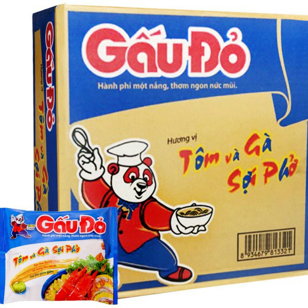 Mì gấu đỏ tôm và gà sợi phở thùng 30 gói