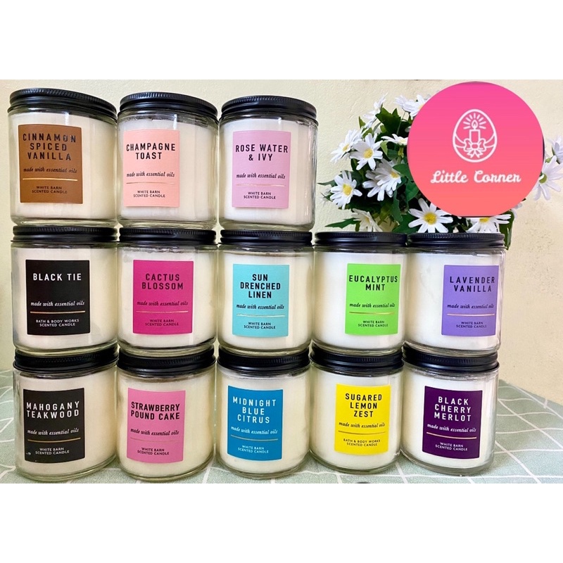 Nến thơm 1 bấc 198g bath and body works - white barn basic