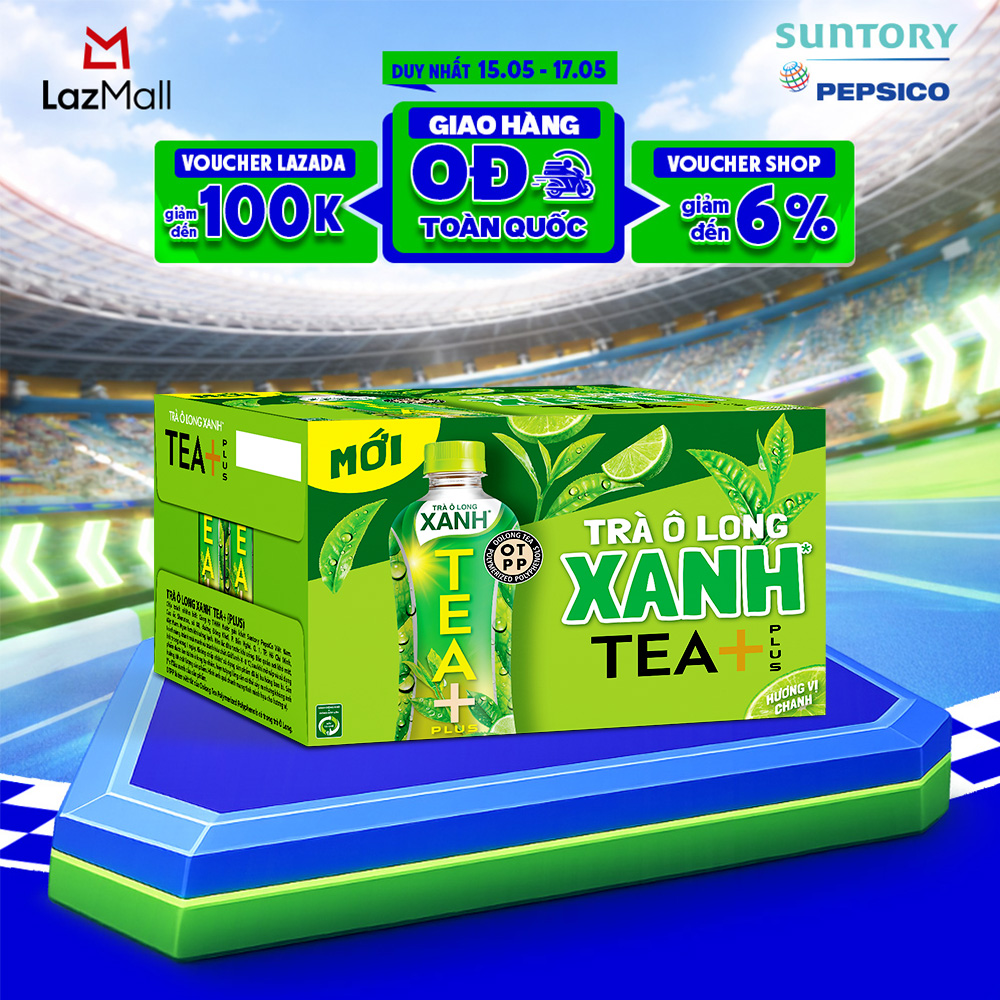 Thùng 24 Chai Trà Ô Long Xanh Tea+ (450ml/chai)
