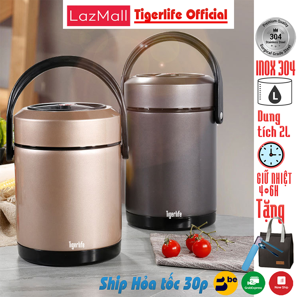 Hộp đựng cơm giữ nhiệt 3 tầng 2 khay Tigerlife zon2L đựng cơm đồ ăn giữ nhiệt 7 - 9H
