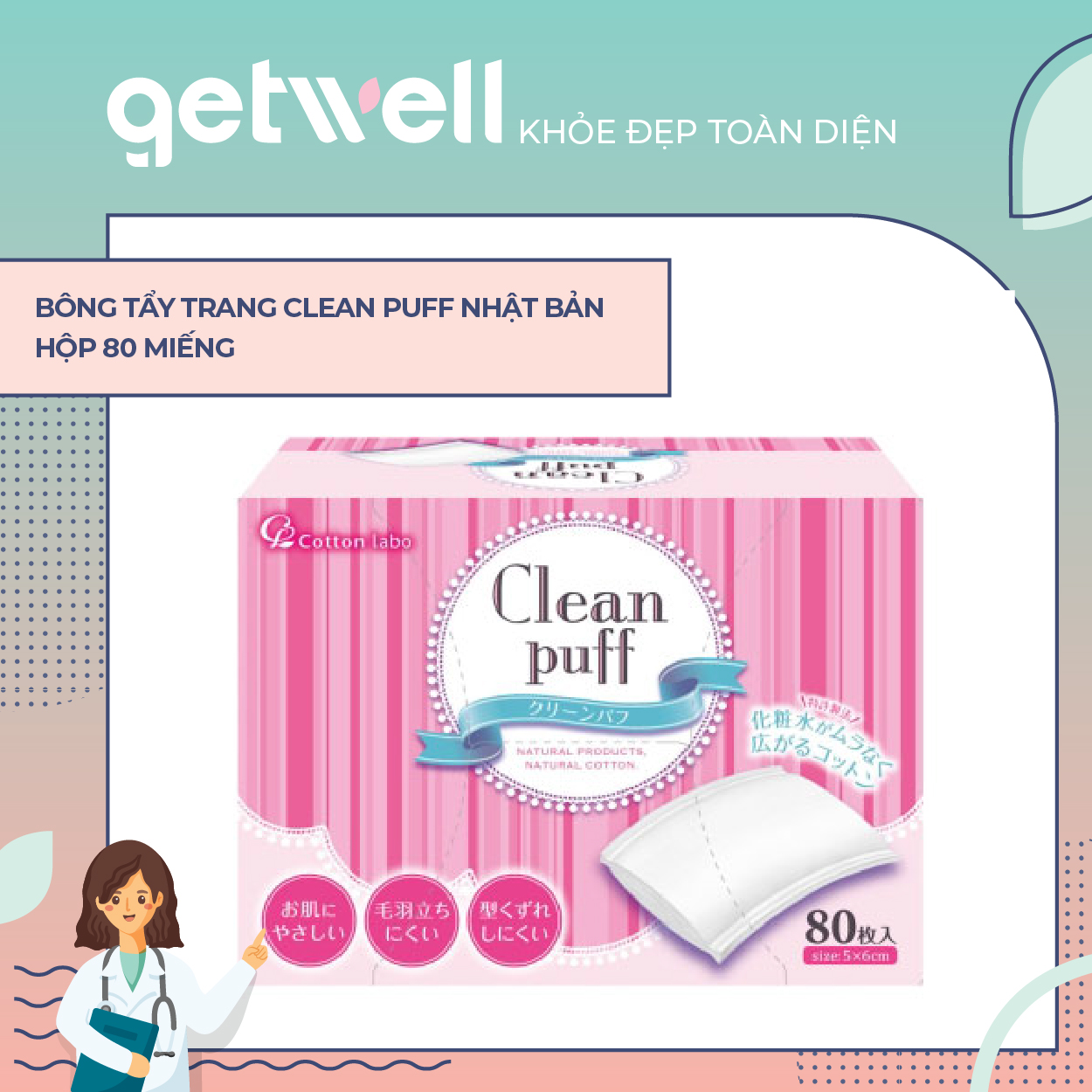 Bông tẩy trang Clean Puff Nhật Bản