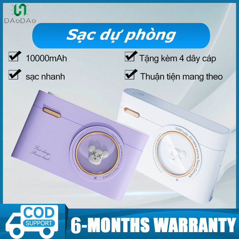 Sạc dự phòng 10000mah Sạc nhanh pin nhỏ gọn với dây sạc cho nhiều điện thoại Samsung iP Oppo